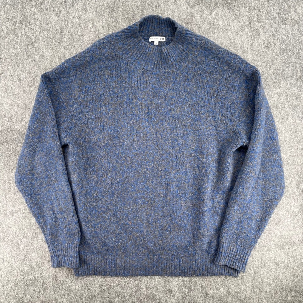 JW Anderson x Uniqlo Sweater Mens XL Blue Marled Mock Neck Wool Blend Pullover
